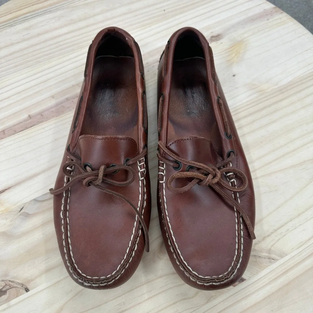 J.Crew Driving Shoes Mens 8.5 Brown Leather Moc Toe Loafers 55744